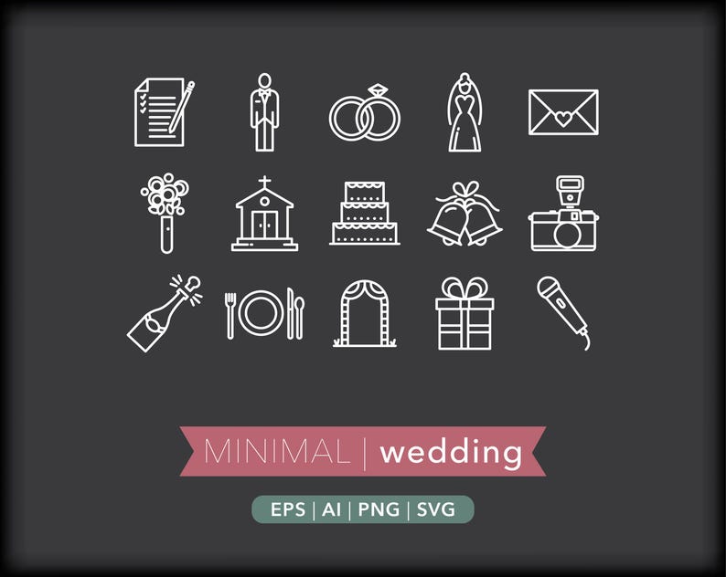Wedding Icons: Elegant Rings, Cake, Bride & Groom (Digital Download) image 3
