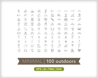 100 Outdoor Icon Illustrations: Nature Travel SVG PNG AI (Digital Download)