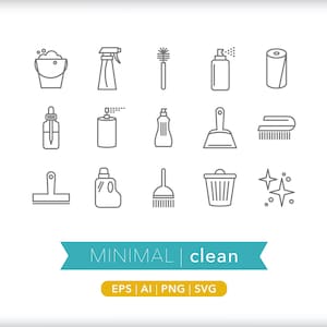 Conjunto de iconos de limpieza: Ilustraciones de limpieza SVG, AI, PNG (Descarga digital)