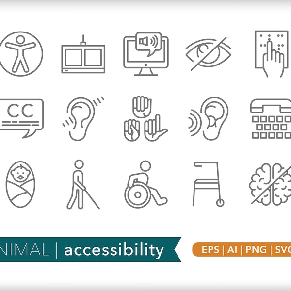 Accessibility icons | Web icon illustrations | SVG AI PNG | Digital Download for design, social media, websites, Canva, printables