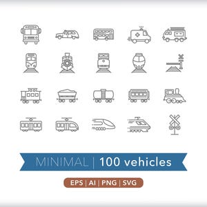 100 Vehicle Icons: Transportation Graphics (SVG, AI, PNG) - Digital Download image 5