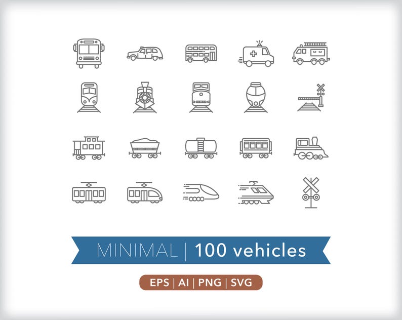 100 Vehicle Icons: Transportation Graphics (SVG, AI, PNG) - Digital Download image 5