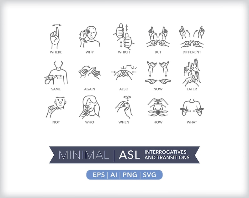 Sign Language Icon Isl 120 ASL Sign Language Icons: Communication Illustrations (digital ...