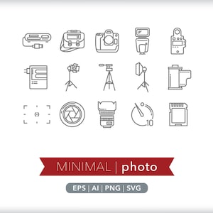 Camera Equipment Icons: Photo SVG, AI, PNG (Digital Download)