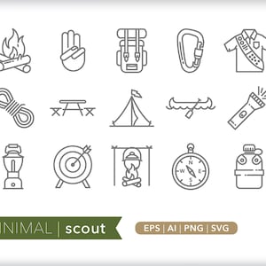 Scout icons | Camping icons | SVG AI PNG | Digital Download for design, social media, websites, Canva, printables