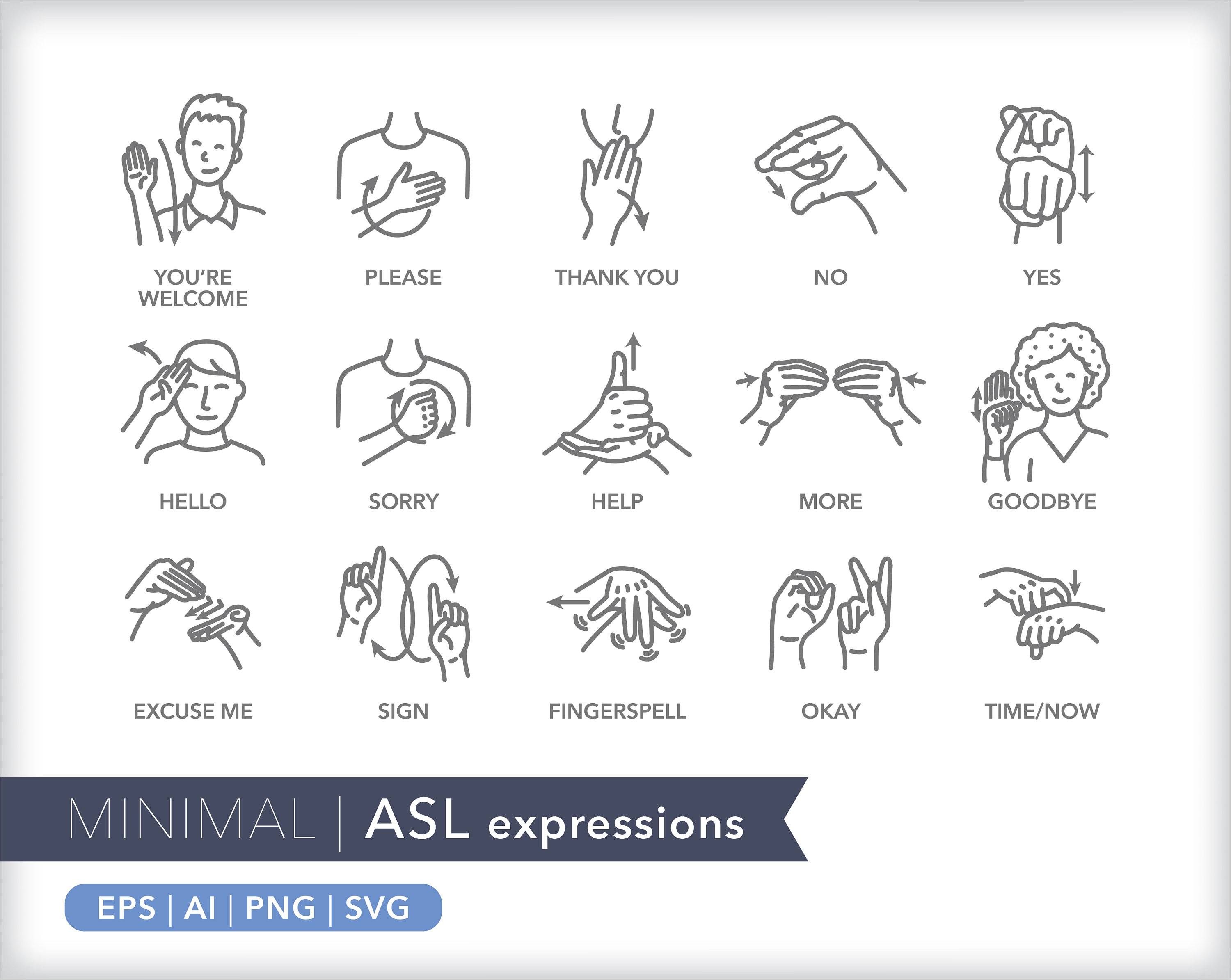 120 Sign Language Icons | ASL Communication Icon Illustrations | EPS ...