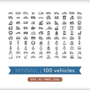 100 Vehicle Icons: Transportation Graphics (SVG, AI, PNG) - Digital Download image 7