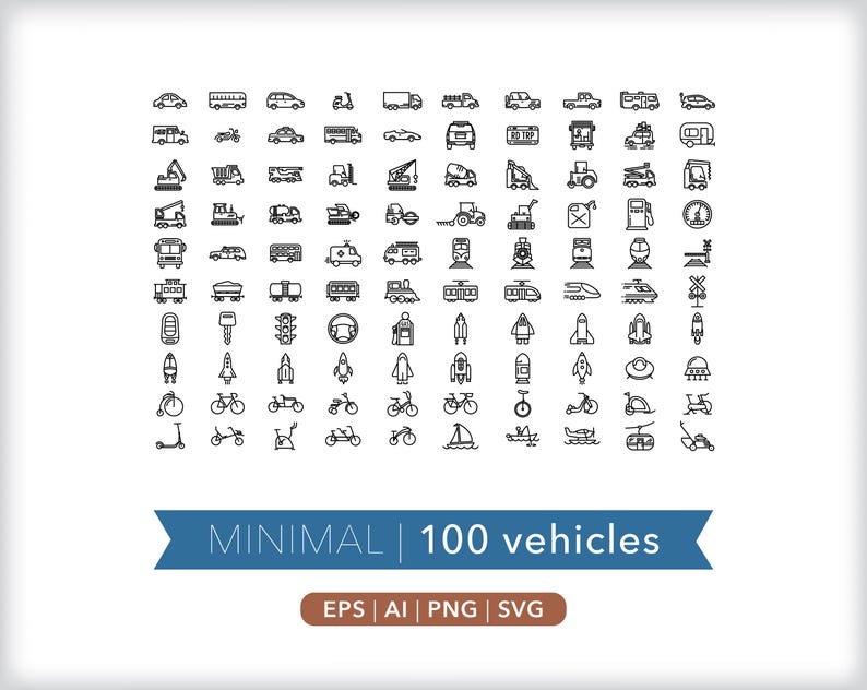 100 Vehicle Icons: Transportation Graphics (SVG, AI, PNG) - Digital Download image 7