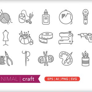 Ambachtelijke iconen | Zelfgemaakte hobby-iconen | SVG-AI-png-bestand | Directe digitale download voor ontwerp, sociale media, knutselen, canvas, printables