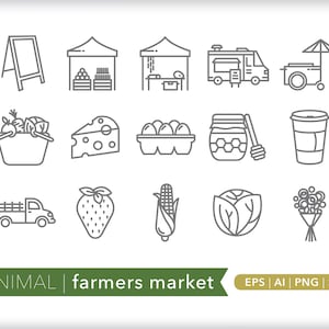 Farmers market icons | Food icon illustrations | SVG AI PNG | Digital Download for design, social media, websites, Canva, printables