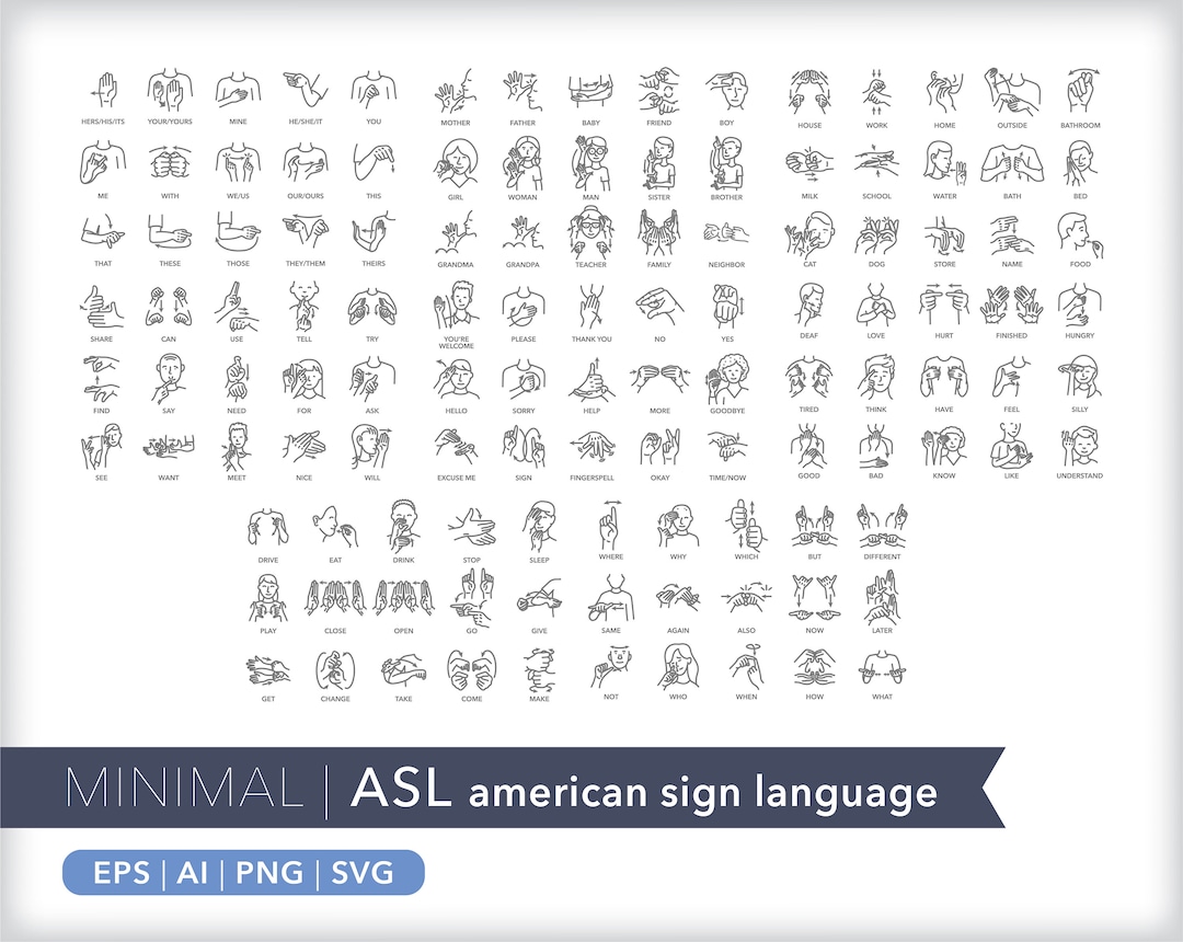 120 Sign Language Icons | ASL Communication Icon Illustrations | EPS ...