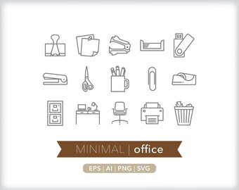 Office Icons: Desk Accessories, SVG, PNG, AI (Digital Download)