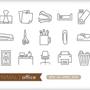 Office Icons: Desk Accessories, SVG, PNG, AI (Digital Download)