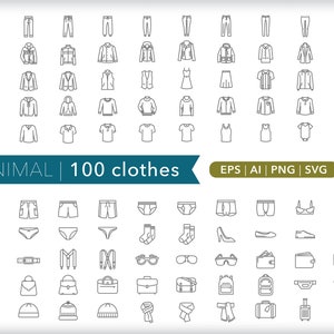 Clothes Icon Set: 100 Clothing Illustrations (Digital Download)