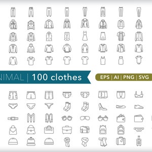 100 Clothes icons | Clothing icon illustrations | SVG AI PNG | Instant Digital Download for design, social media, craft, web, die-cut