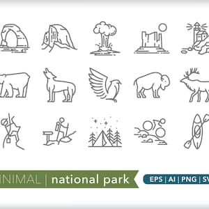 National Park Icons: Nature Illustrations SVG, PNG, AI (Digital Download)