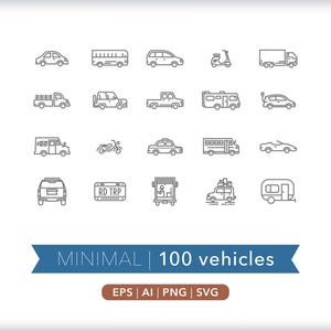 100 Vehicle Icons: Transportation Graphics (SVG, AI, PNG) - Digital Download image 2