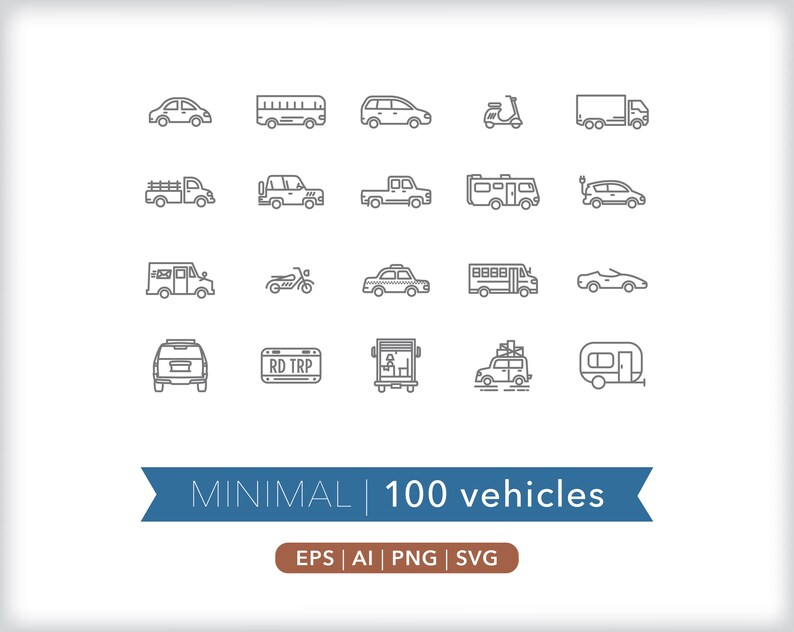 100 Vehicle Icons: Transportation Graphics (SVG, AI, PNG) - Digital Download image 2