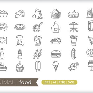 Food Icons: Snack & Meal Graphics (SVG, AI, PNG Digital Download)