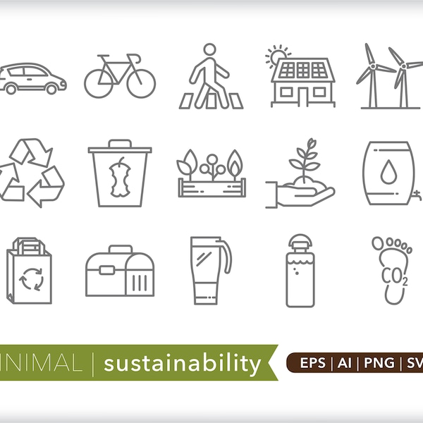 Sustainability icons | Environmental icons | SVG AI PNG | Digital Download for design, social media, websites, Canva, printables