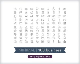 100 Business Icons: SVG, AI, PNG (Digital Download)