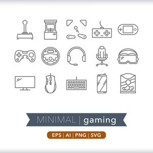 Gaming Icons: Videospiel-Gliederungs-Icon-Set (SVG, AI, PNG) Digitaler Download