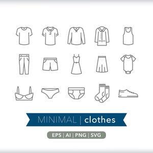 Ilustraciones de íconos de ropa: Ropa SVG, AI, PNG (Descarga digital)