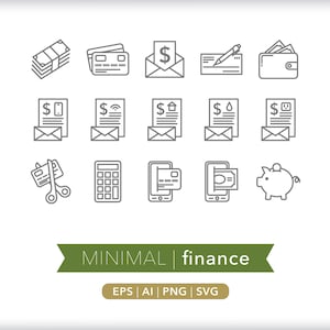 Finance Icon Set: Money Illustrations, SVG, AI, PNG (Digital Download)