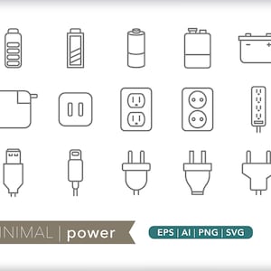 Power icons | Battery icon | SVG AI PNG | Digital Download for design, social media, websites, Canva, printables