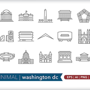 Washington D.C. Icons: Travel Illustrations SVG, AI, PNG (Digital Download)