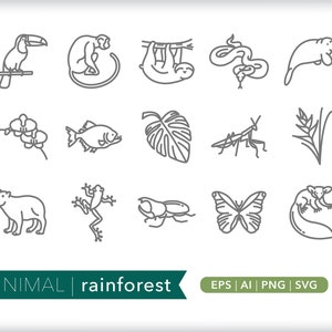 Rainforest Animal Icons: SVG, AI, PNG (Digital Download)