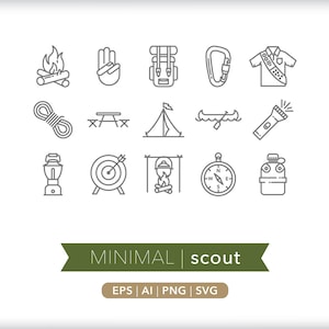Scout Icons: Camping Adventure Graphics SVG, AI, PNG (Digital Download)