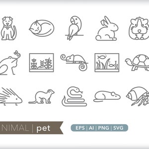 Pet Icons: Animal Illustrations SVG, AI, PNG (Digital Download)