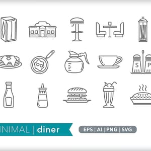 Diner Icon Illustrations: American Restaurant Graphics (SVG, AI, PNG)