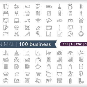 100 Business Icons: SVG, AI, PNG (Digital Download)