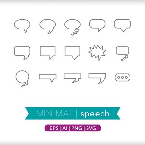 Speech Bubble Icons: Minimalist Talk Bubbles, SVG, AI, PNG (Digital Download)