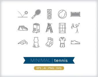Tennis Icons: Sport Graphics (SVG, AI, PNG) - Digital Download