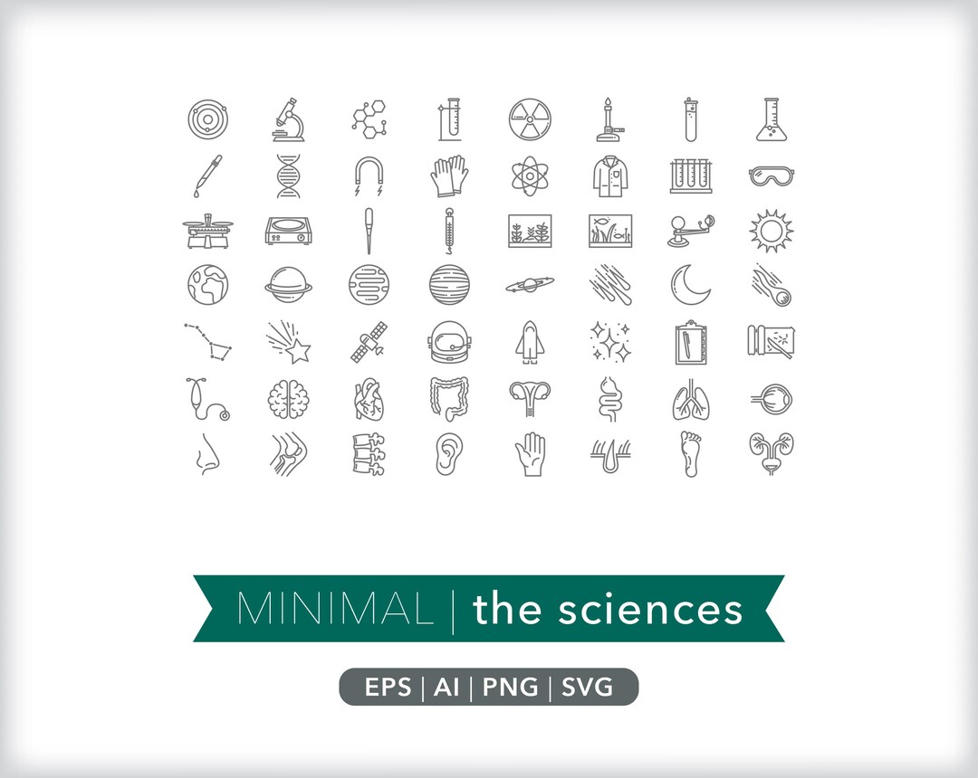 Science Icons: Lab Equipment, Anatomy, Astronomy (SVG, AI, PNG Digital ...