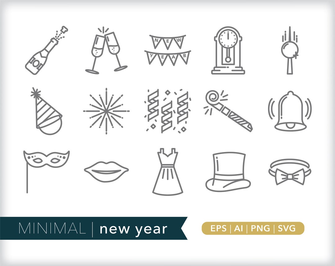 Neujahrs-Symbole Silvester Symbole SVG PNG Datei Digitaler Download für