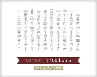100 Home Decor Icons: Furniture, Appliance, Family (SVG, AI, PNG) Digital Download