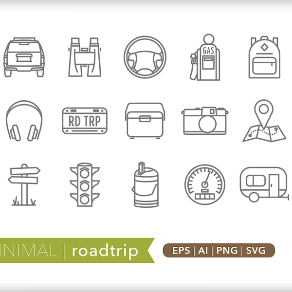 Roadtrip icons | Travel icons | SVG AI PNG | Digital Download for design, social media, websites, Canva, printables