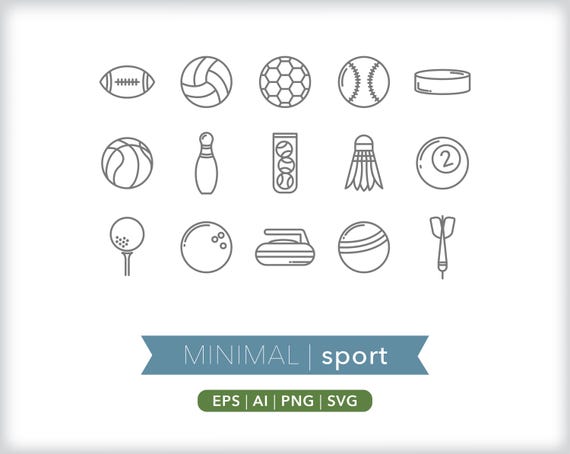 Sports Equipment Icon Set: SVG, AI, PNG (Digital Download)