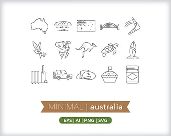 Australia Icons: Aussie Travel Graphics (SVG, AI, PNG Digital Download)