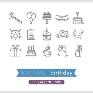 Birthday Icon Set: Party & Invite Graphics SVG, AI, PNG (Digital Download)