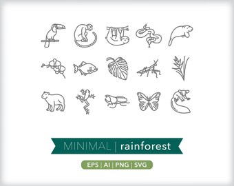 Rainforest Animal Icons: SVG, AI, PNG (Digital Download)