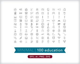 100 Education Icon Set: School Illustrations (SVG, AI, PNG) - Digital Download