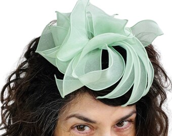 Mint Green Chiffon Petal Hat-let Vintage Mod 1960s Womens Hair-piece One Size