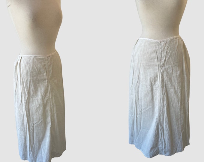 Antique Victorian Era White Cotton Half Slip Vintage 1890s 1900s Womens