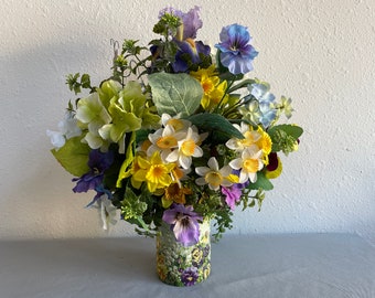 Spring Bouquet in a Can Vintage 1980s Faux Flowers