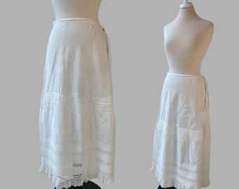 Victorian White Cotton Ankle Length Half Slip Vintage 1890s 1900s Womens Lingerie Underwear Med  26 1/2 Waist